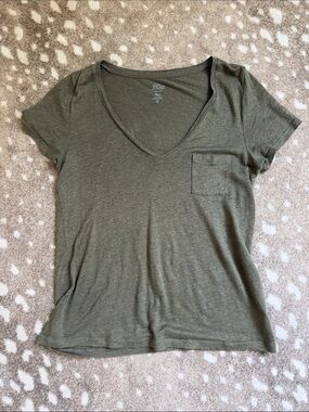 J. Crew Olive Green Linen V-Neck Pocket Tee